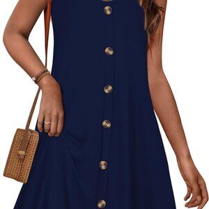 Women Summer Dress Cotton Blend Knee Length Casual Beach Cover Up Pockets